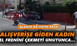 Alanya’da kadın sürücü el frenini çekmeyi unutunca…