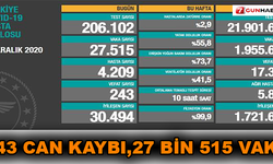 243 can kaybı,27 bin 515 vaka